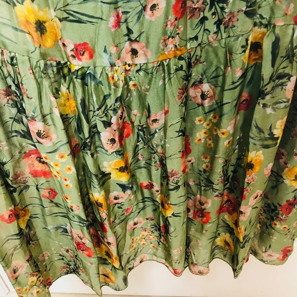 Le Raganne Womens L Maxi Dress Silk Blend Italy Lined Floral Forest Fairy Tiered - Picture 3 of 10